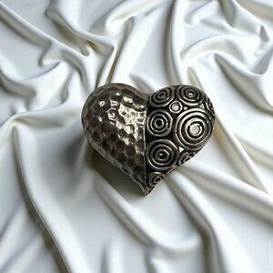 Sterling Silver Heart Pendant With Textured & Swirl Design Jewelry For Women